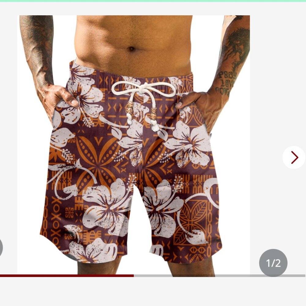 Men's Linen Shorts Boho Tribal Print Shorts Elastic Waistband XL NEW IN PACKAGE